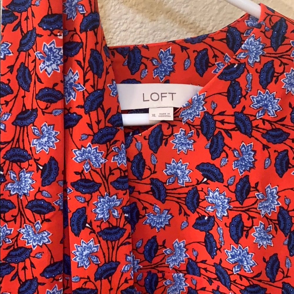 LOFT Red Belted Print Dress